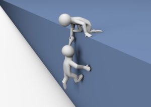 render of a person helping another climb a wall